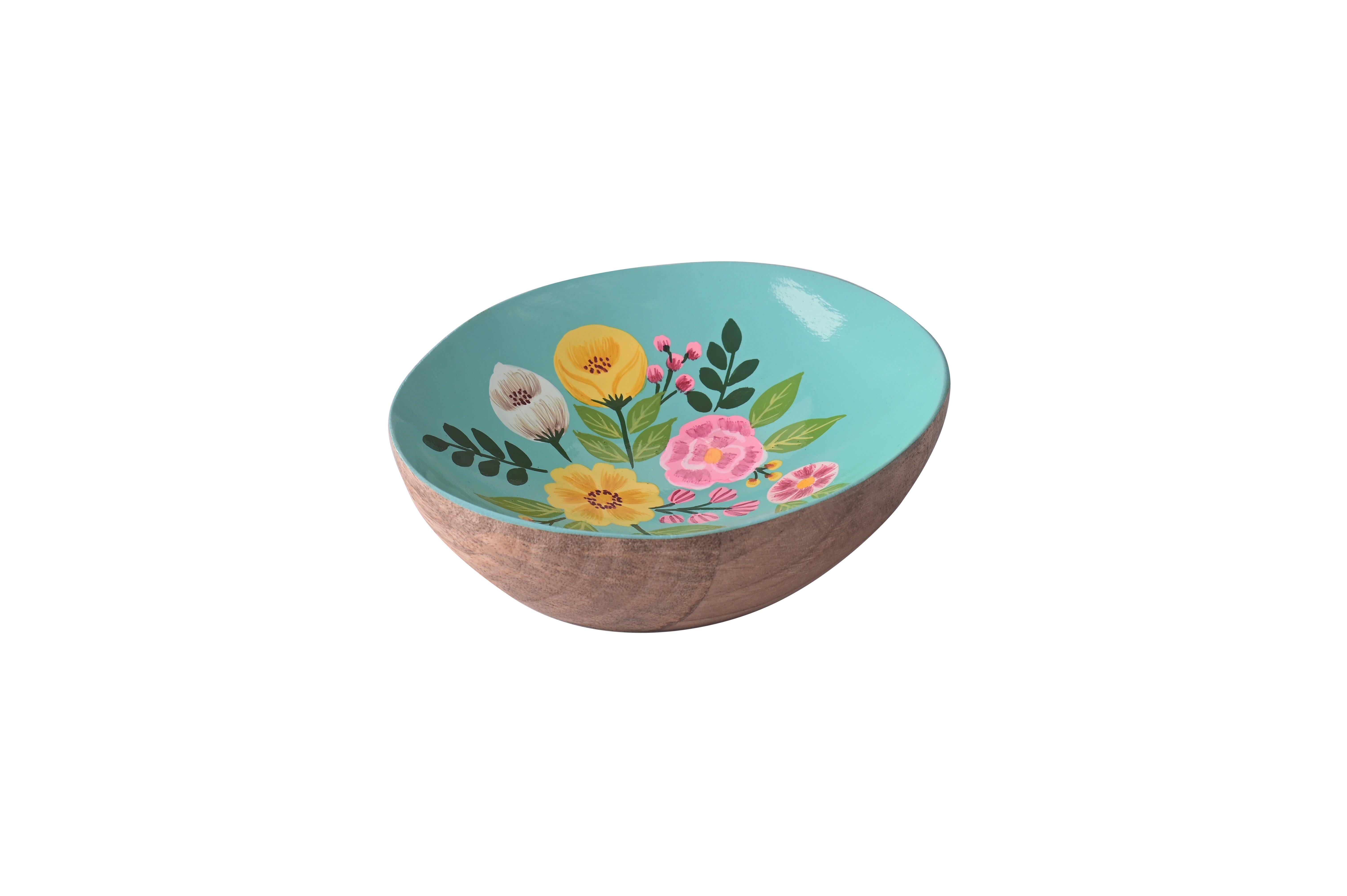Love Plates, Dekoteller, Mangoholz, Motiv: Blumen, oval, tief, grün