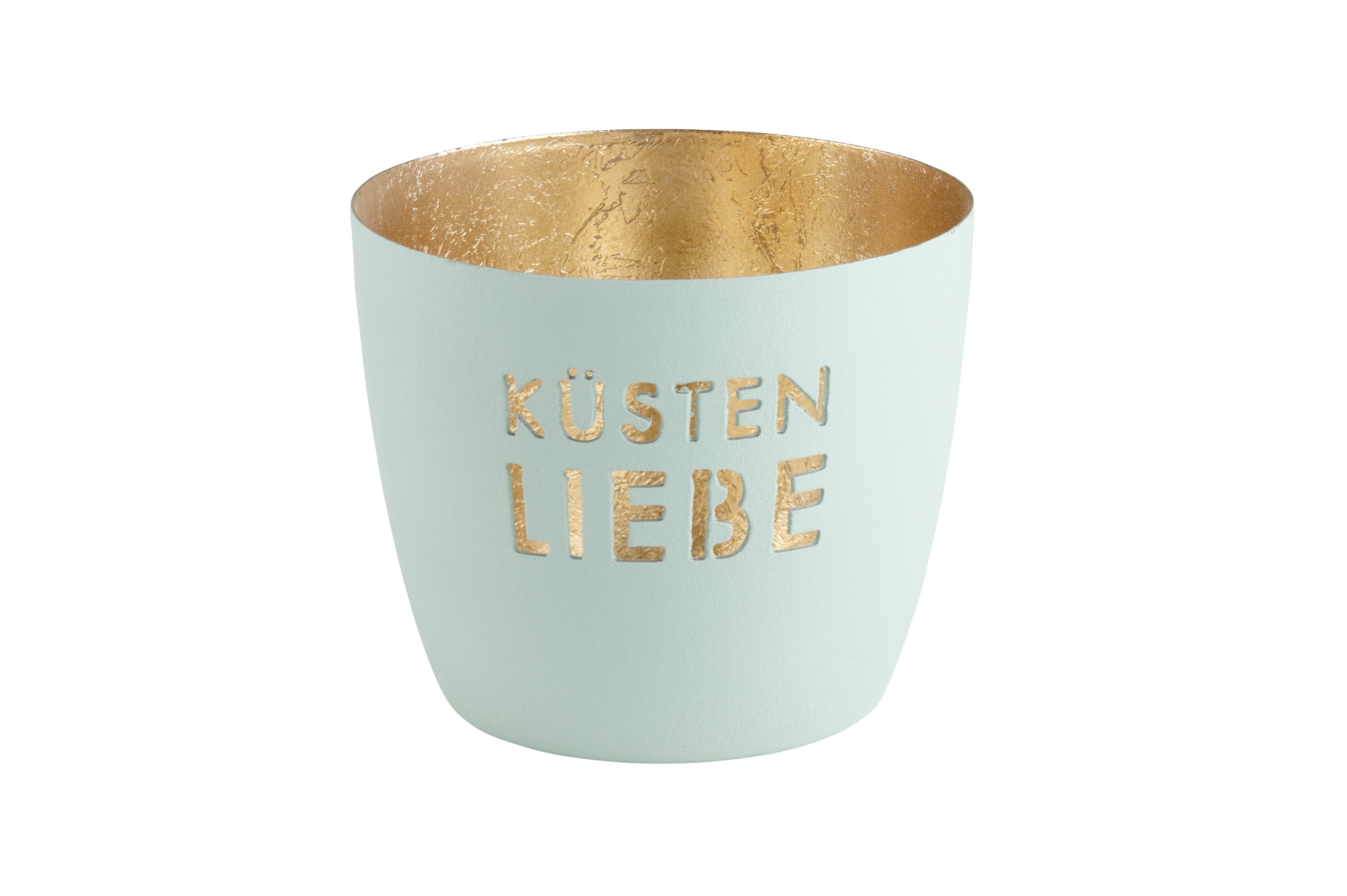 Madras, Windlicht, M, Motiv: Küstenliebe, eisblau/gold
