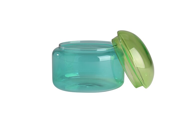 Voile, glass jar, M, borosilicate glass, green/blue, sprayed