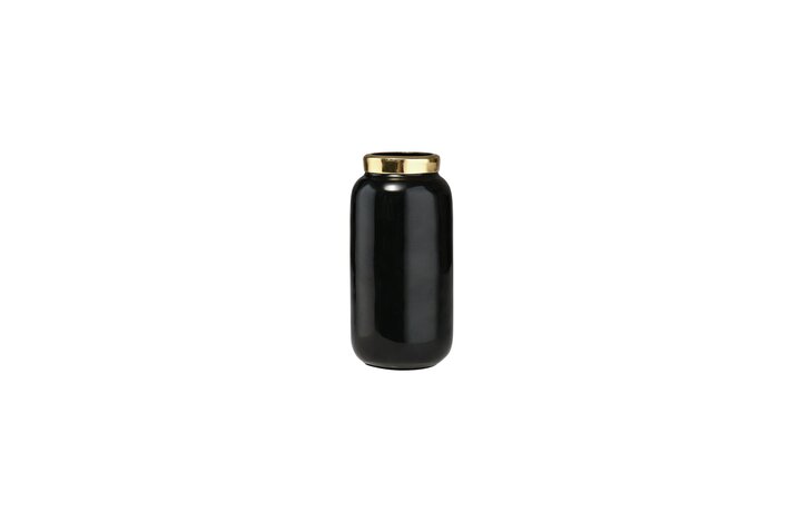 Saigon, Minivase mit Metallring (H9,5cm), schwarz/gold