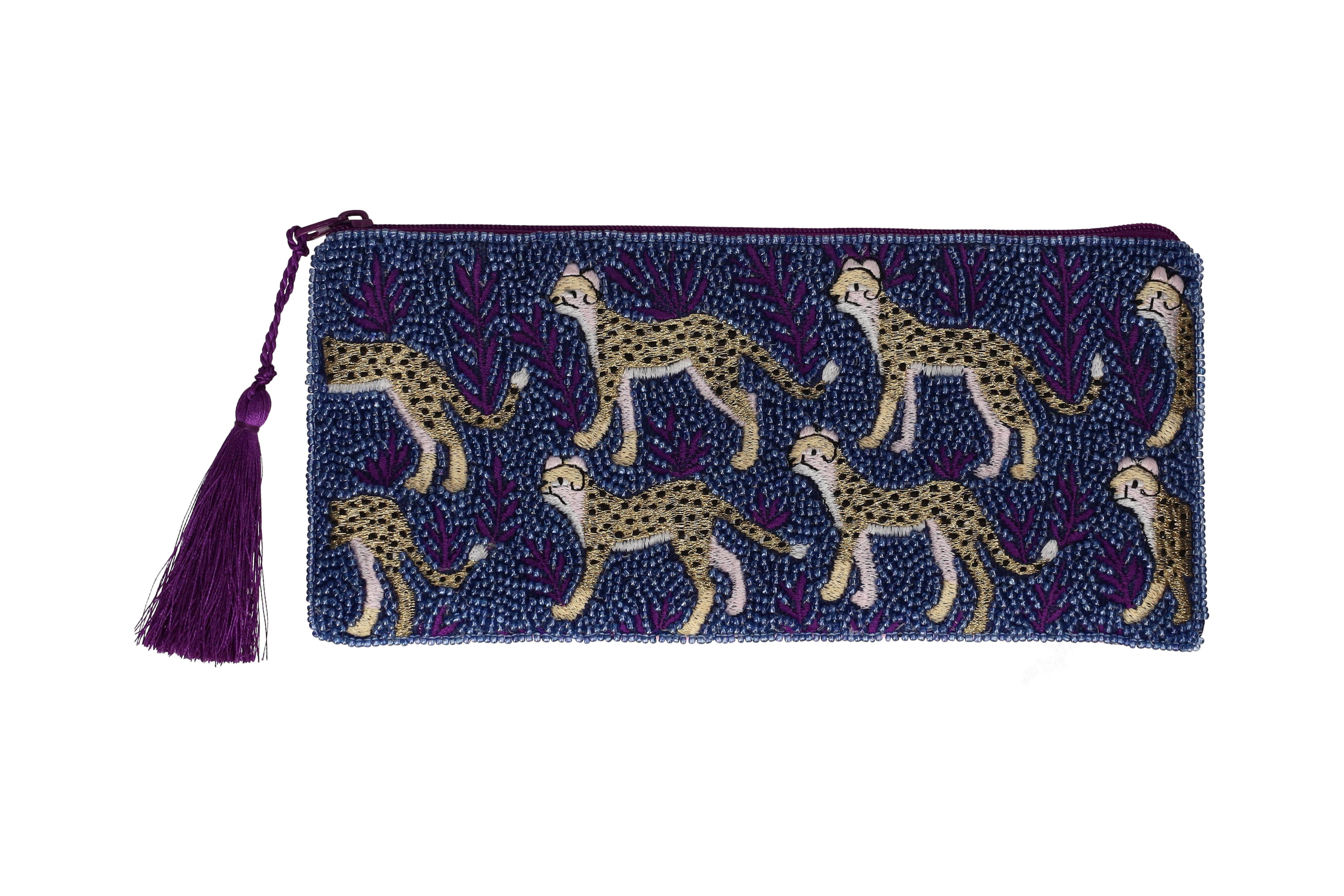 Elodie, cosmetic bag, L, motive: leopard, blue/pink