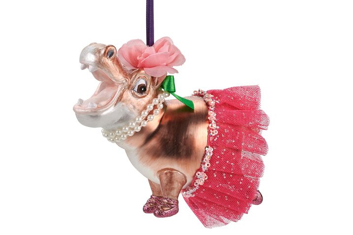 Hänger Hippo mit Tutu, braun/rosa