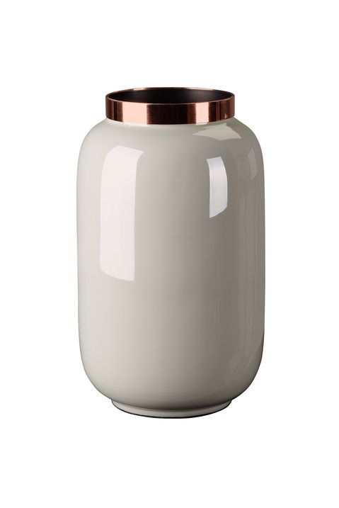 Saigon, Vase mit Metallring, S(H23cm), hellgrau/kupfer