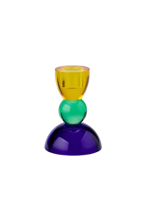 Sari, Kristallglas, Kerzenhalter H11cm, Kugel, gelb/grün/dkl.blau, gs