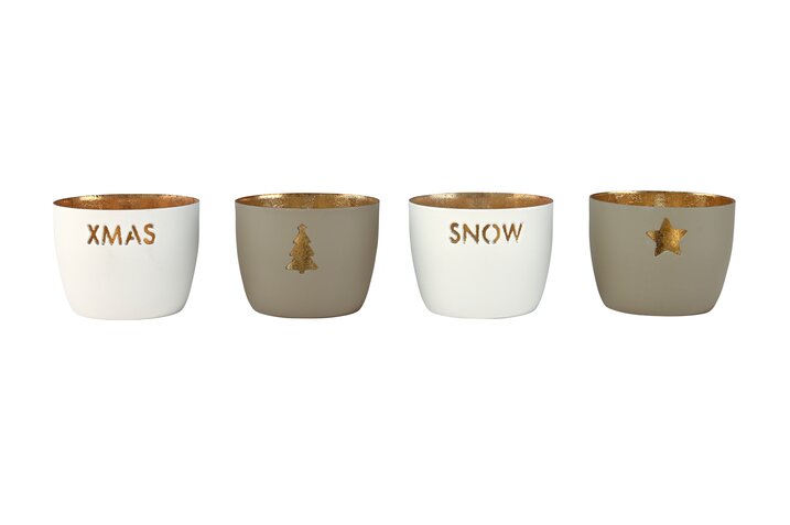 Madras, Windlicht, 4er Set, XS, mit X-mas Motiven, weiß/sandstone
