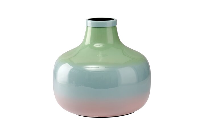Saigon, Vase mit Metallring, Farbverlauf, bauchig, grün/blau/rosa