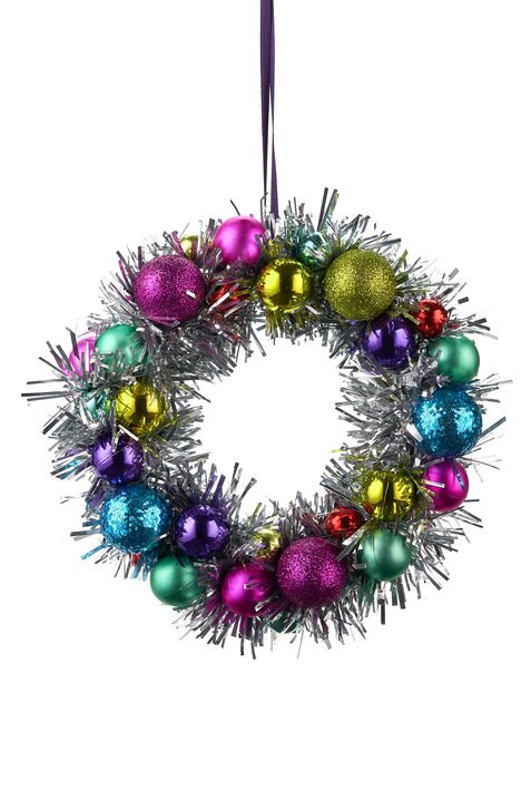 hanger wreath w. balls, d14,5cm, silver 