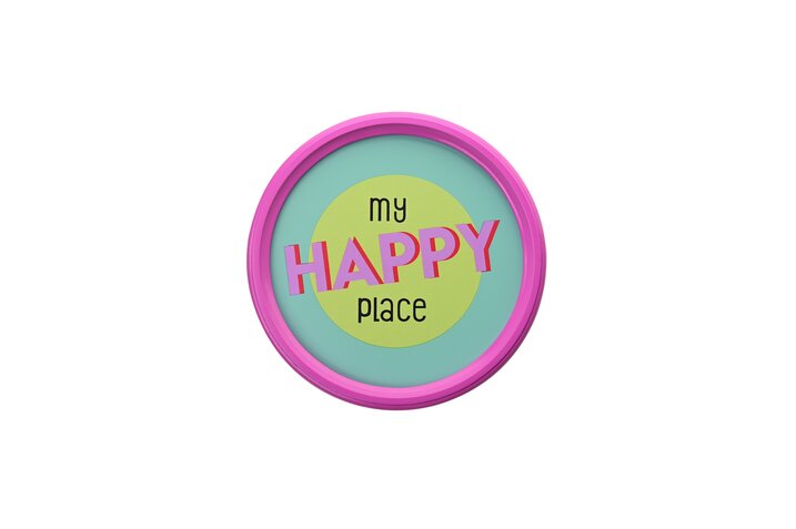 Love Frames, picture, d20cm, motive: My happy place, green/neon fuchsia