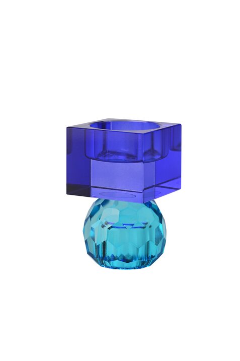 Sari, Kristallglas, Kerzenhalter/Teelichthalter, Kugel/Cube, blau/dunkelblau, gs