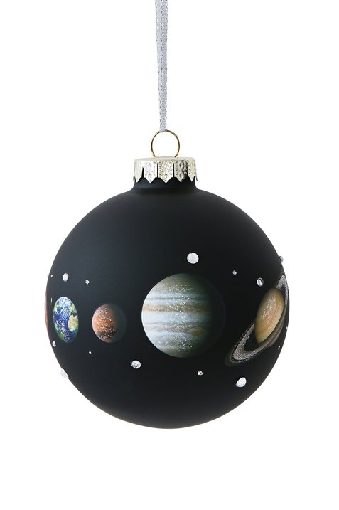 christmas ball, planets, black