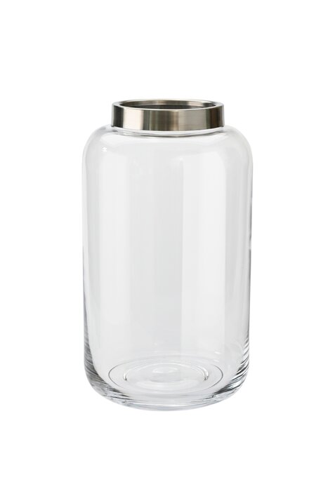 Saigon, Vase mit Metallring, Glas, M(H30cm), transparent/silber
