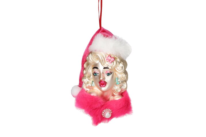 Hänger Frau mit Weihnachtsmütze, pink