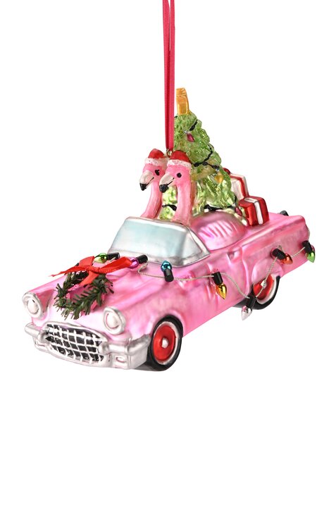 Hänger Auto mit Flamingos, rosa