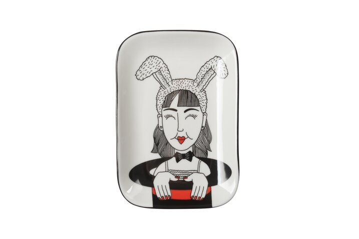 Love Plates, Deko-Teller M, Porzellan, Frau mit Hasenohren, weiß