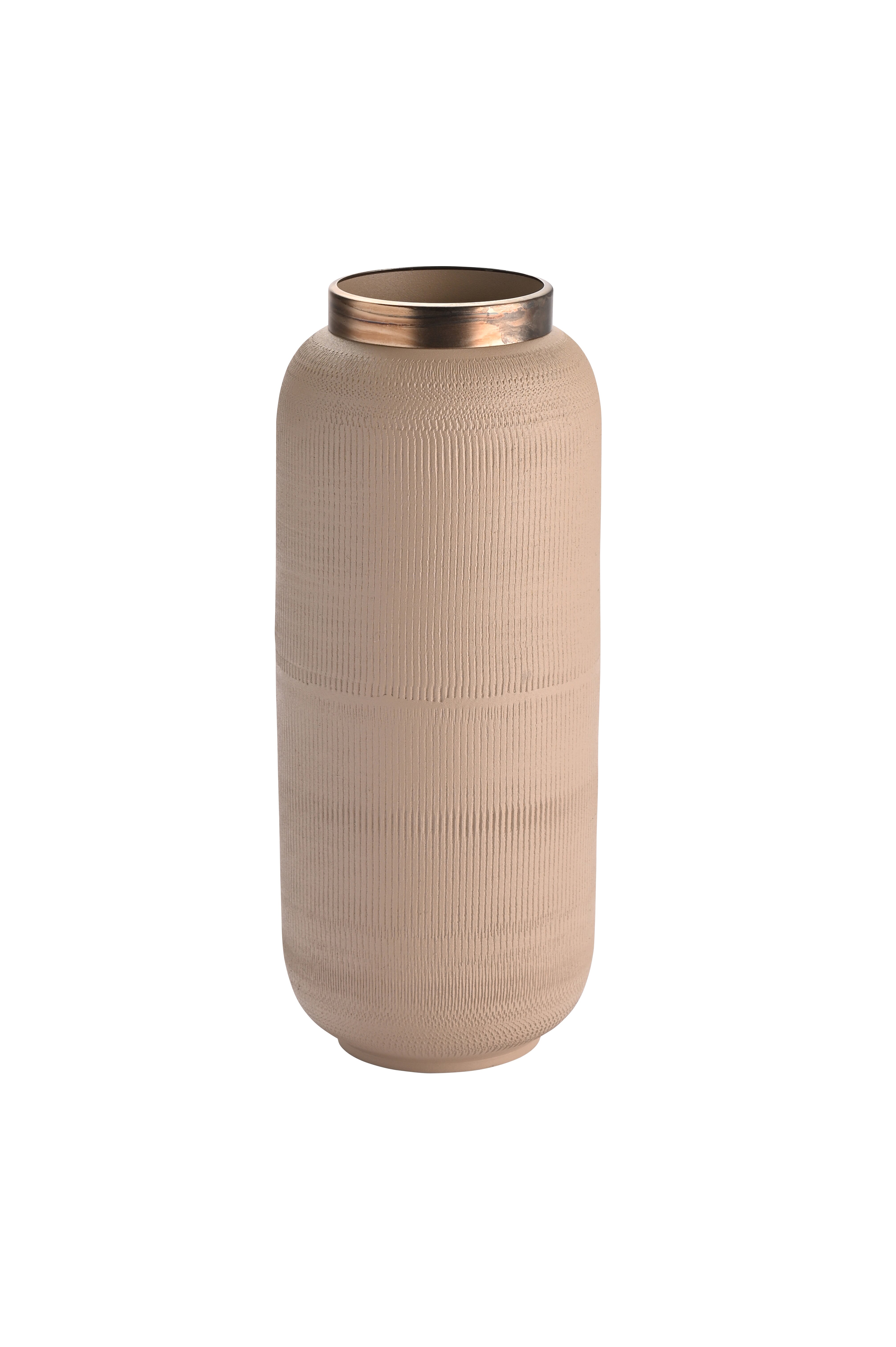 Saigon, Vase mit Metallring und Struktur, M(H32cm), matt, sandstone/antik