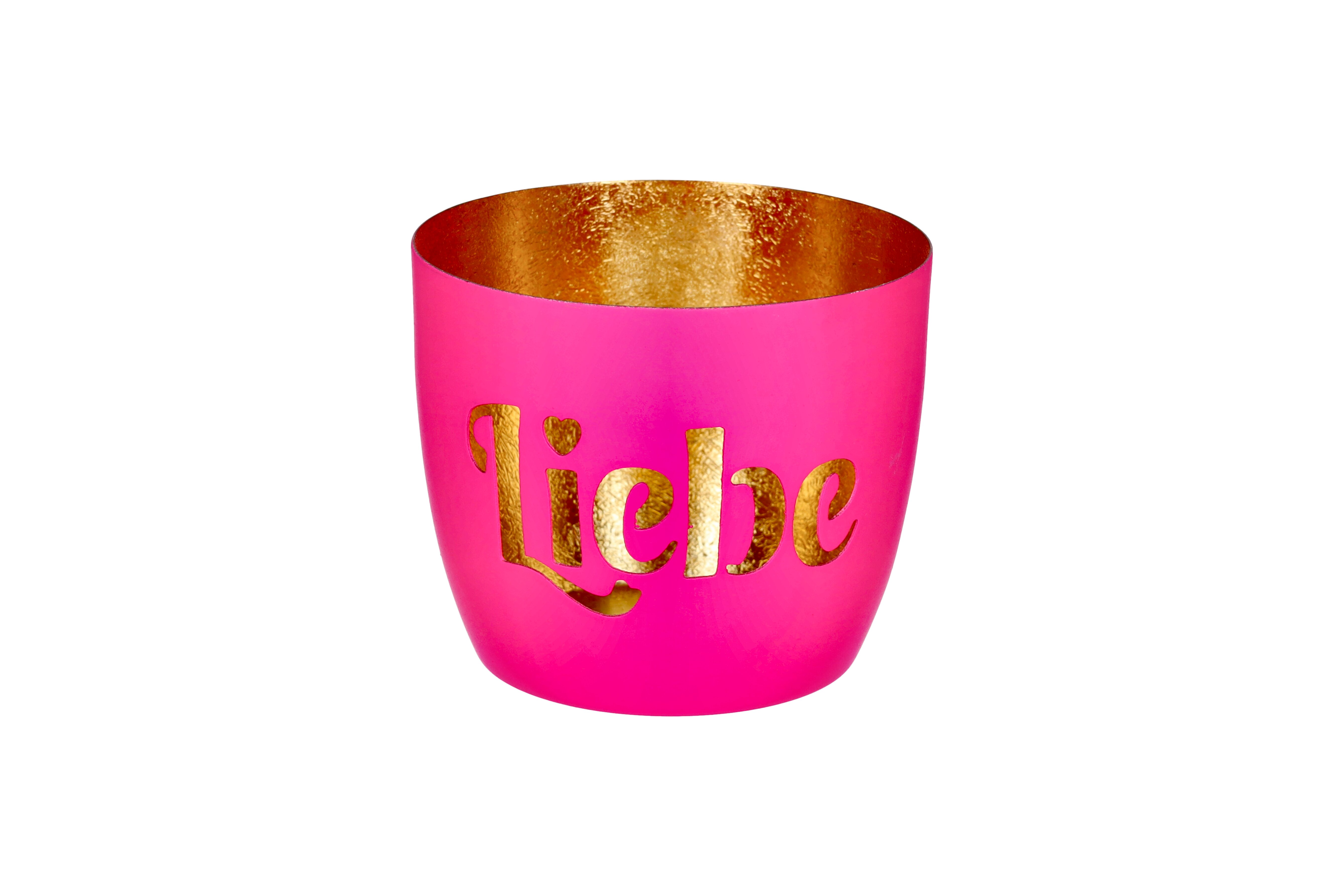 Madras, Windlicht, M, Motiv: Liebe, hot pink/gold
