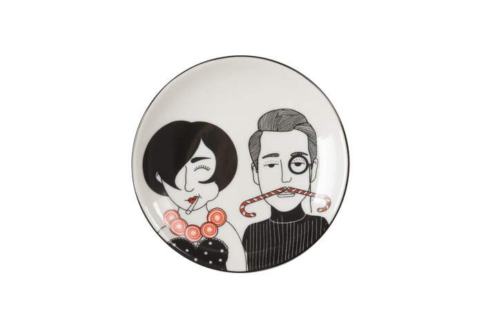 Love Plates, Deko-Teller, Porzellan, Mann und Frau, rund, weiß