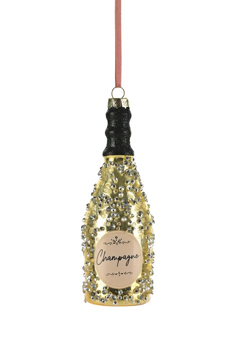 Hänger Flasche Champagner mit Strasssteinen, gold