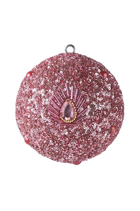 Opium, Weihnachtskugel, 10cm, Pfaumuster, Perlen, rosa