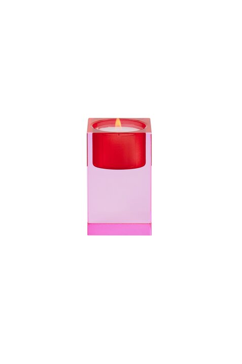 Sari, crystal glass, tea light holder S(h7,7cm), pink/red, sprayed