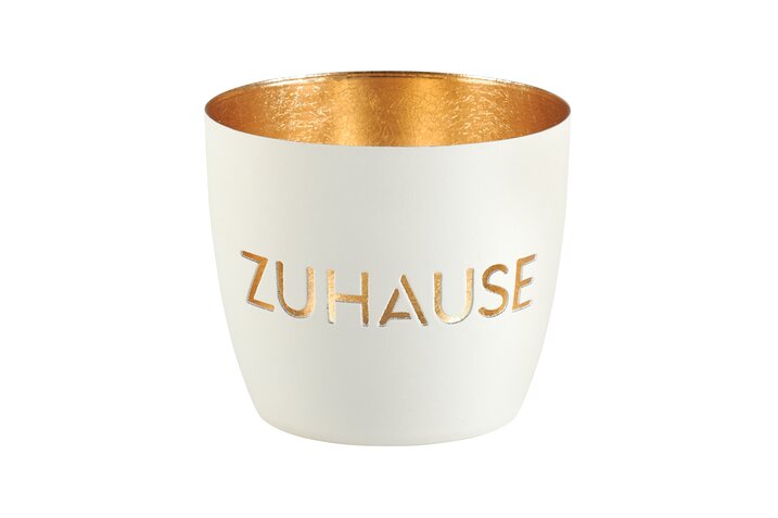 Madras, Windlicht, M, Motiv: Zuhause, weiß/gold