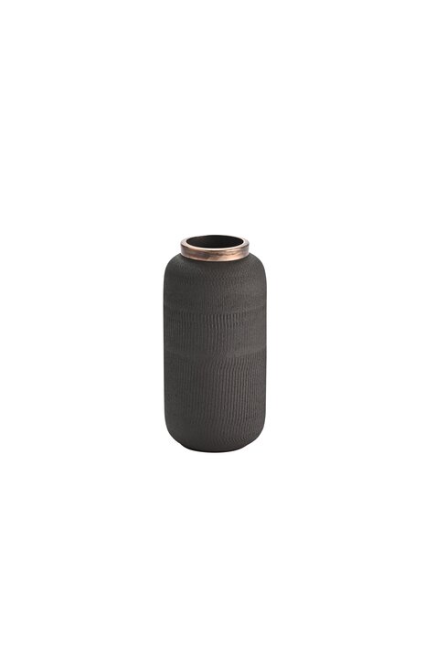 Saigon, Vase mit Metallring und Struktur, XS(H18cm), matt, schwarz/antik