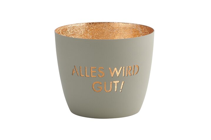 Madras, Windlicht, M, Motiv: Alles wird gut, flannel/gold
