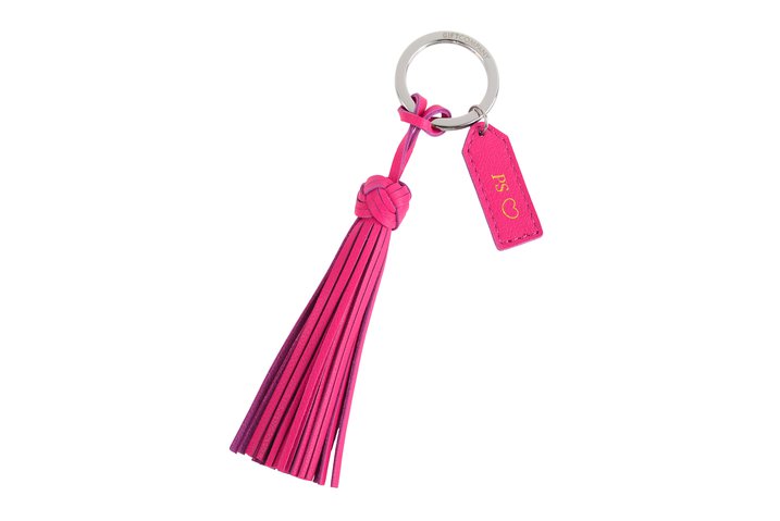 Schlüsselanhänger PS, Ledertassel, pink