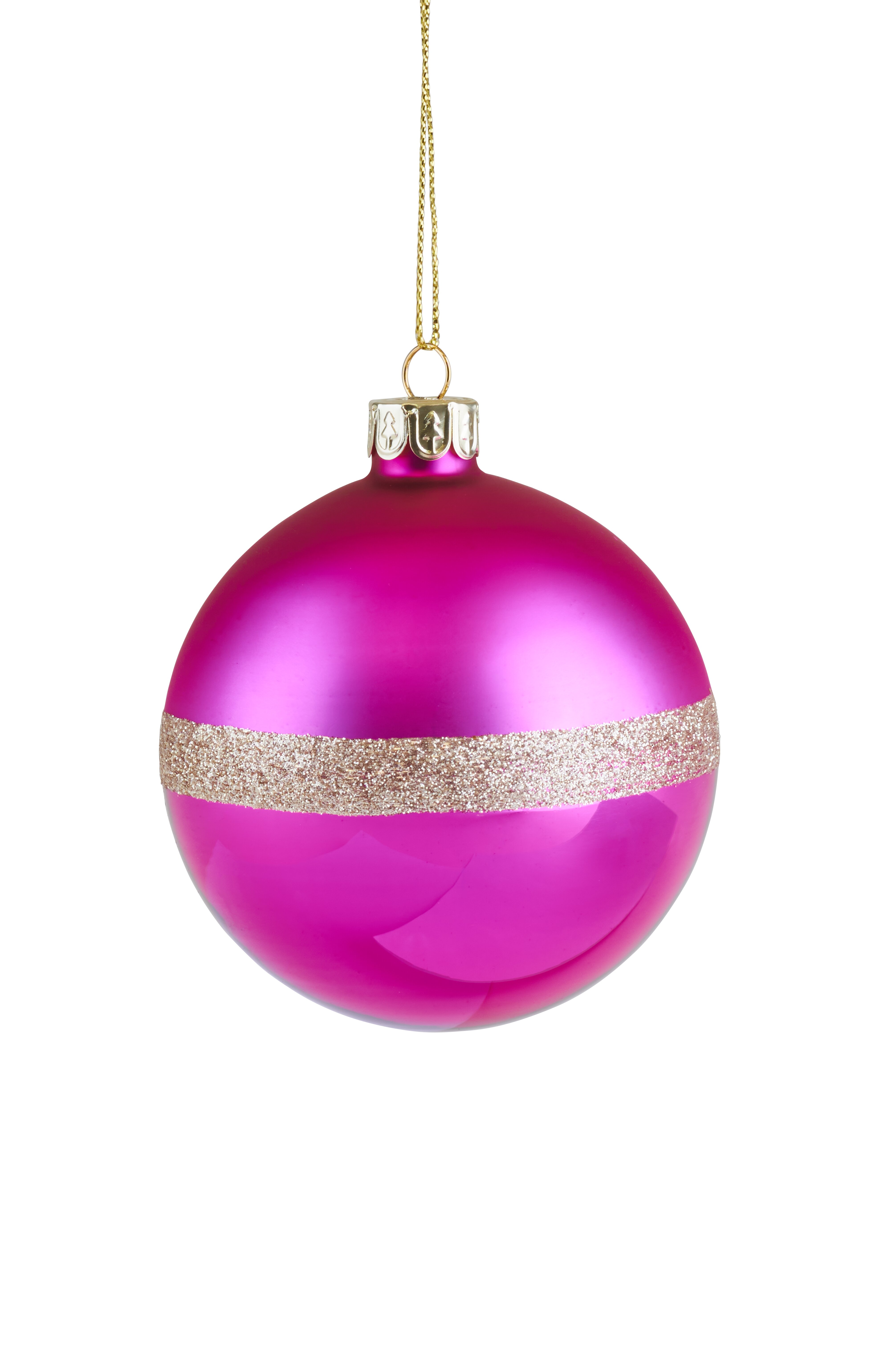 Seoul, Weihnachtskugel, 8cm, Glitzerstreifen, matt/glänzend, pink