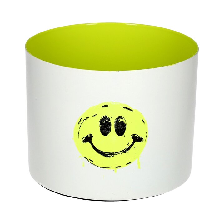 Goa, Windlicht, Motiv: Smiley, weiß/lemon