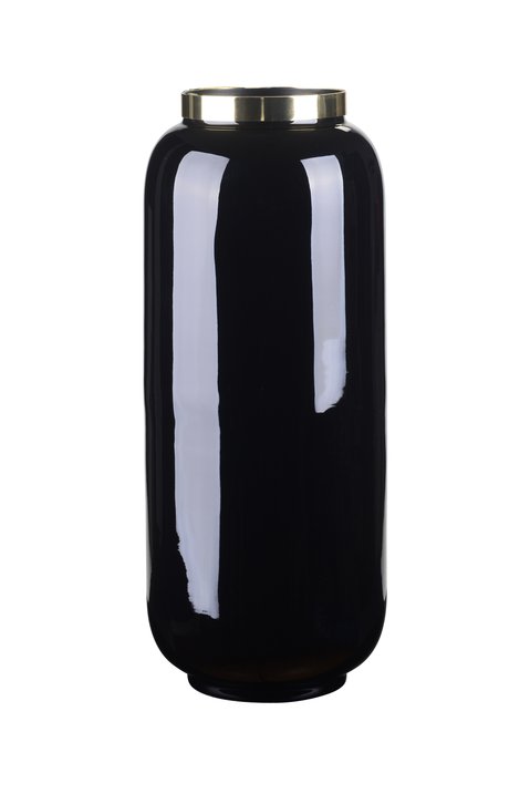 Saigon, Vase mit Metallring, M(H32cm), schwarz/gold