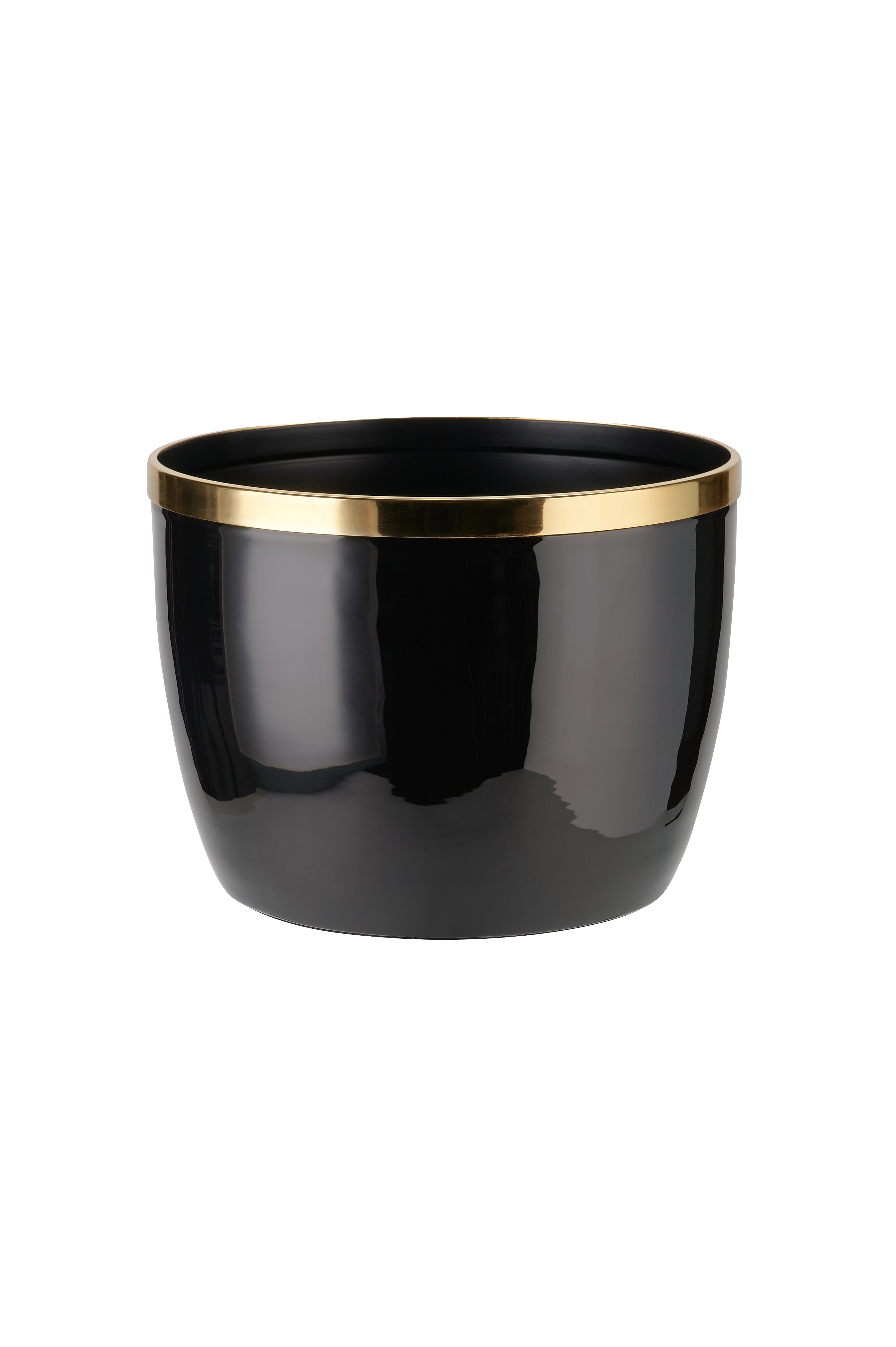 Saigon, Übertopf mit Metallring, M(H17cm), schwarz/gold