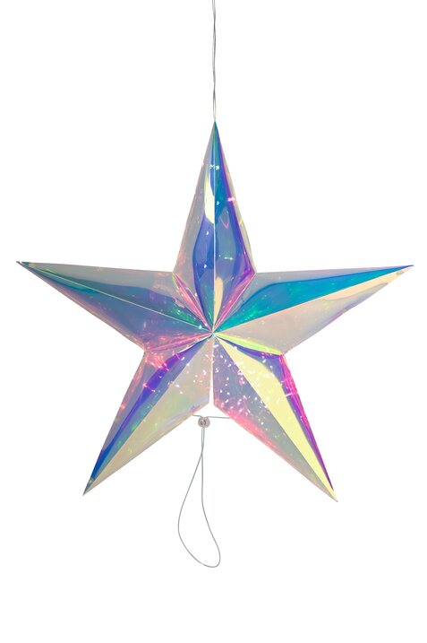 Glow, star 3D w. led, M, iridescent