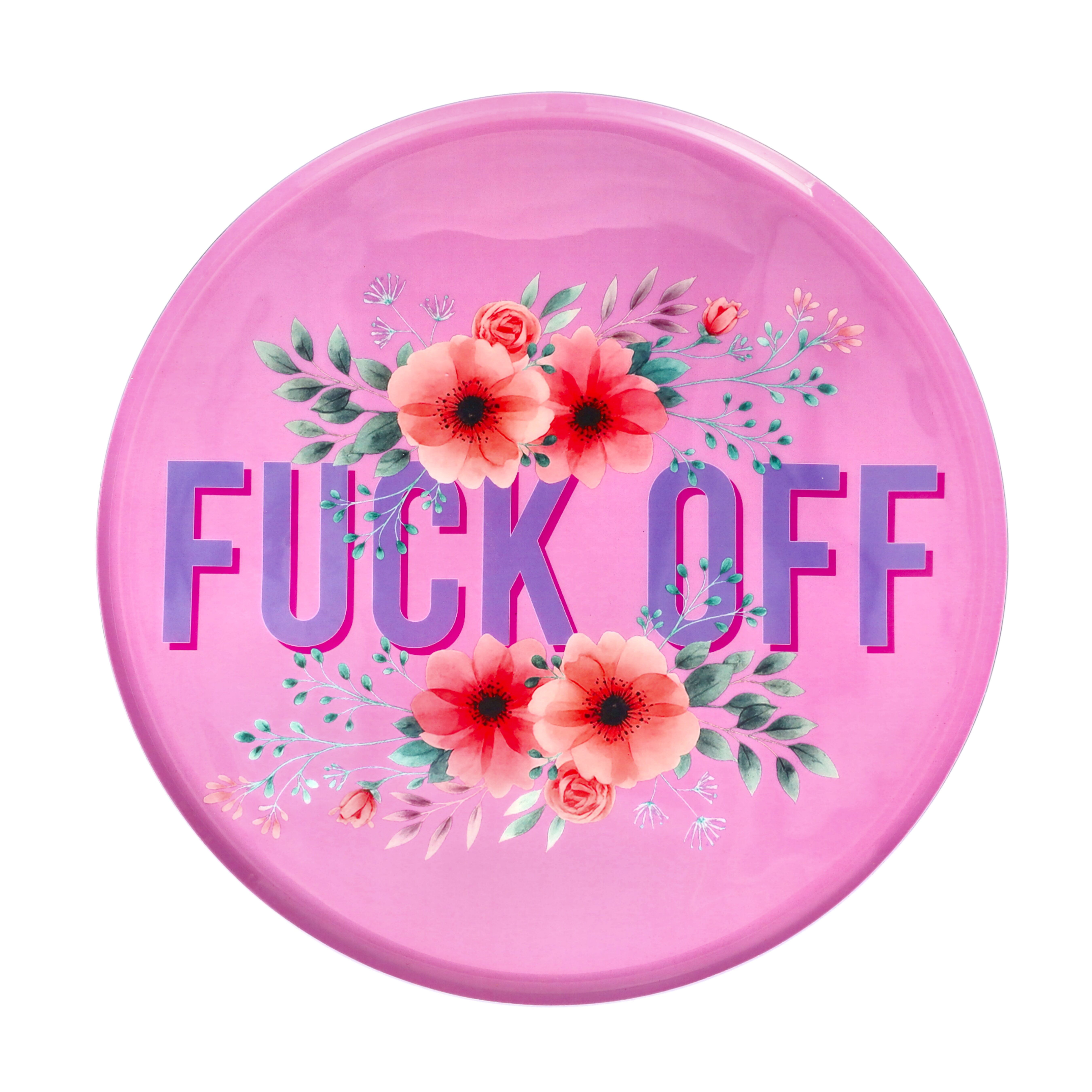 Love Trays, Dekotablett, L,  Motiv: Fuck off,  rund, rosa