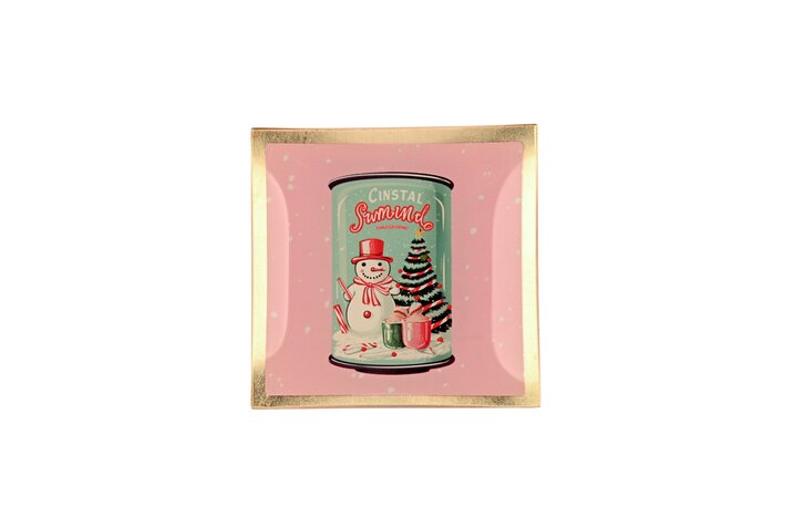 Love Plates, Glasteller S, Dose mit Schneemann, rosa