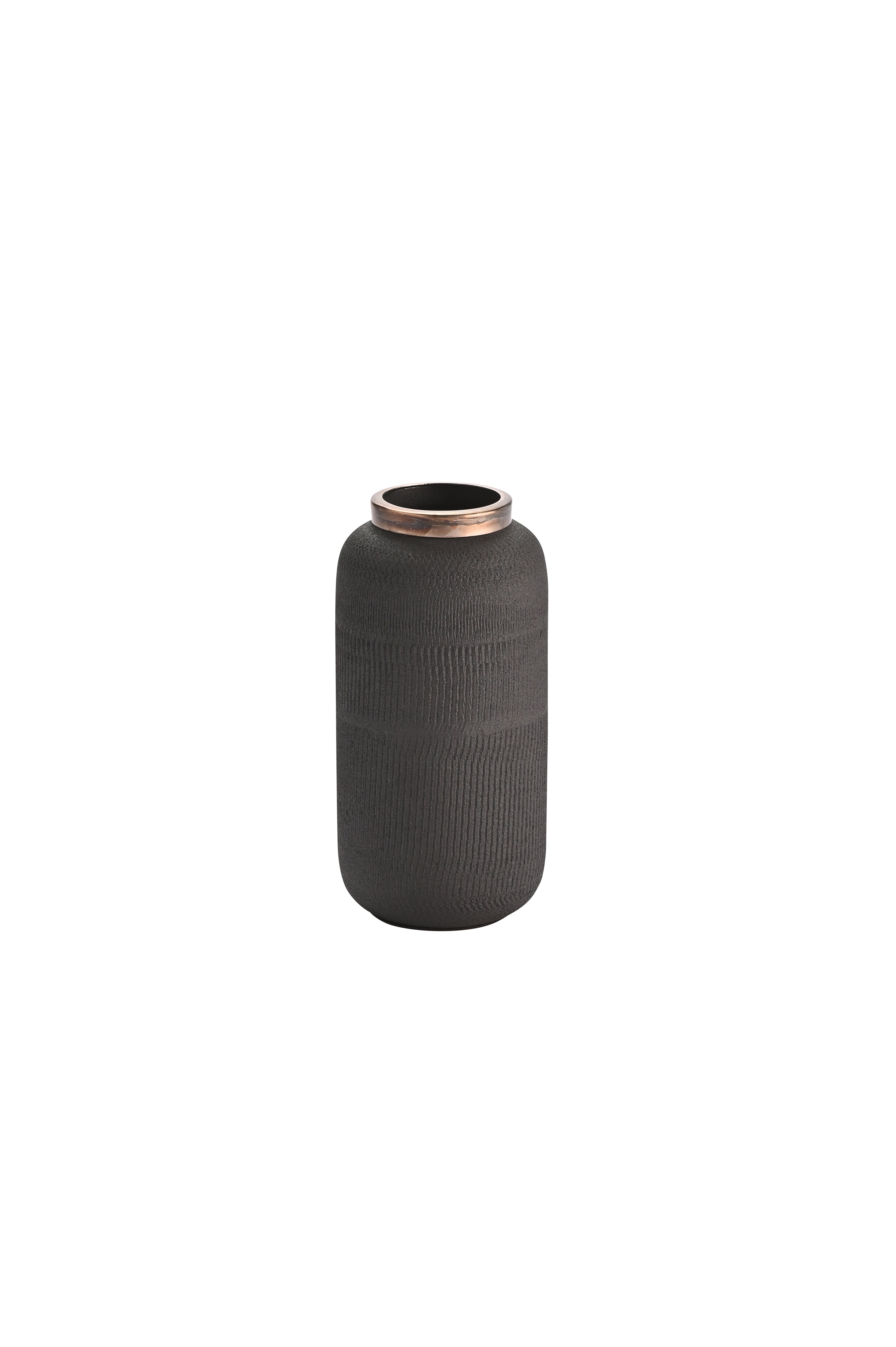 Saigon, Vase mit Metallring und Struktur, XS(H18cm), matt, schwarz/antik