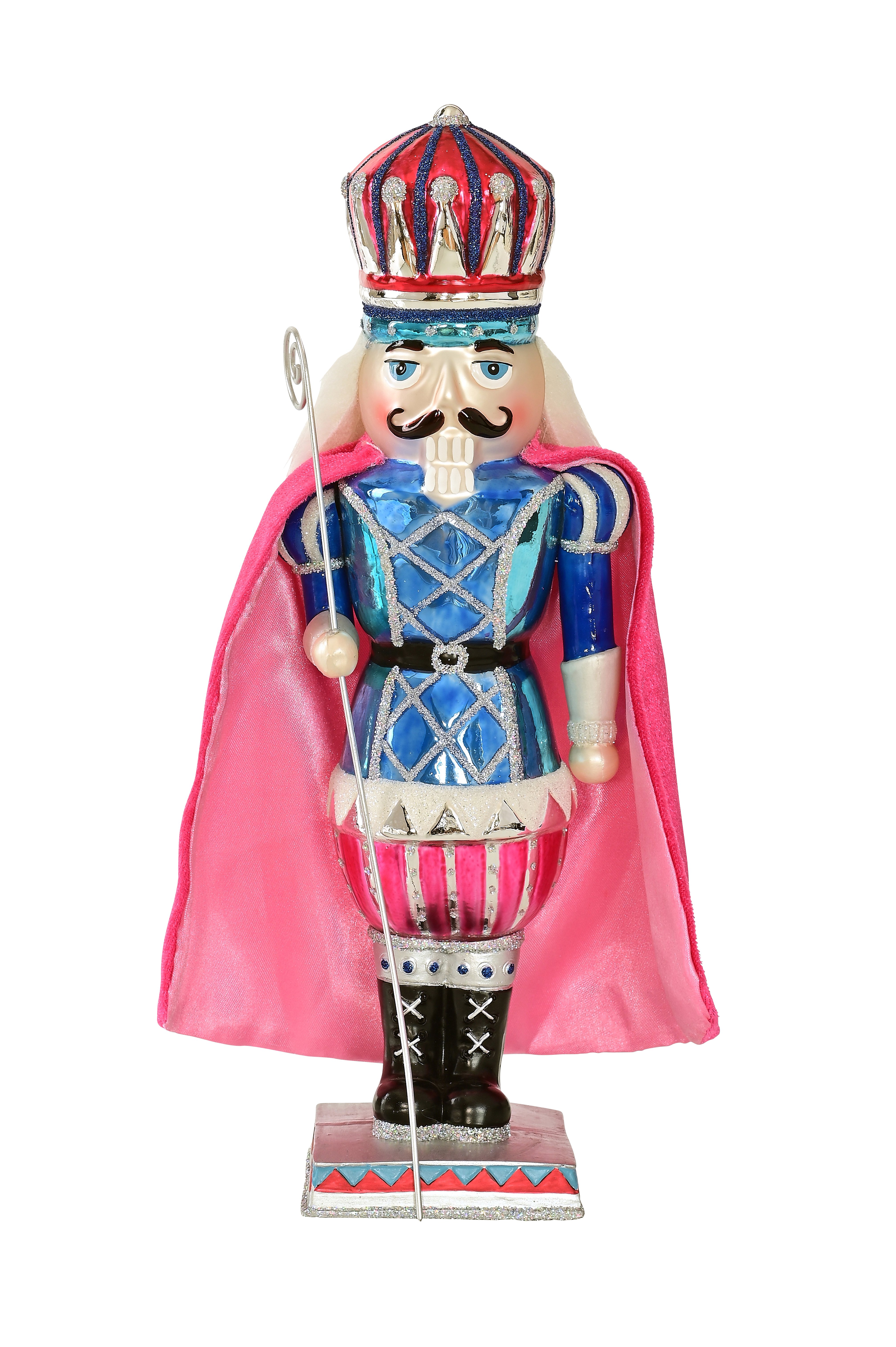 Nussknacker mit Umhang, H27,8cm, pink/blau