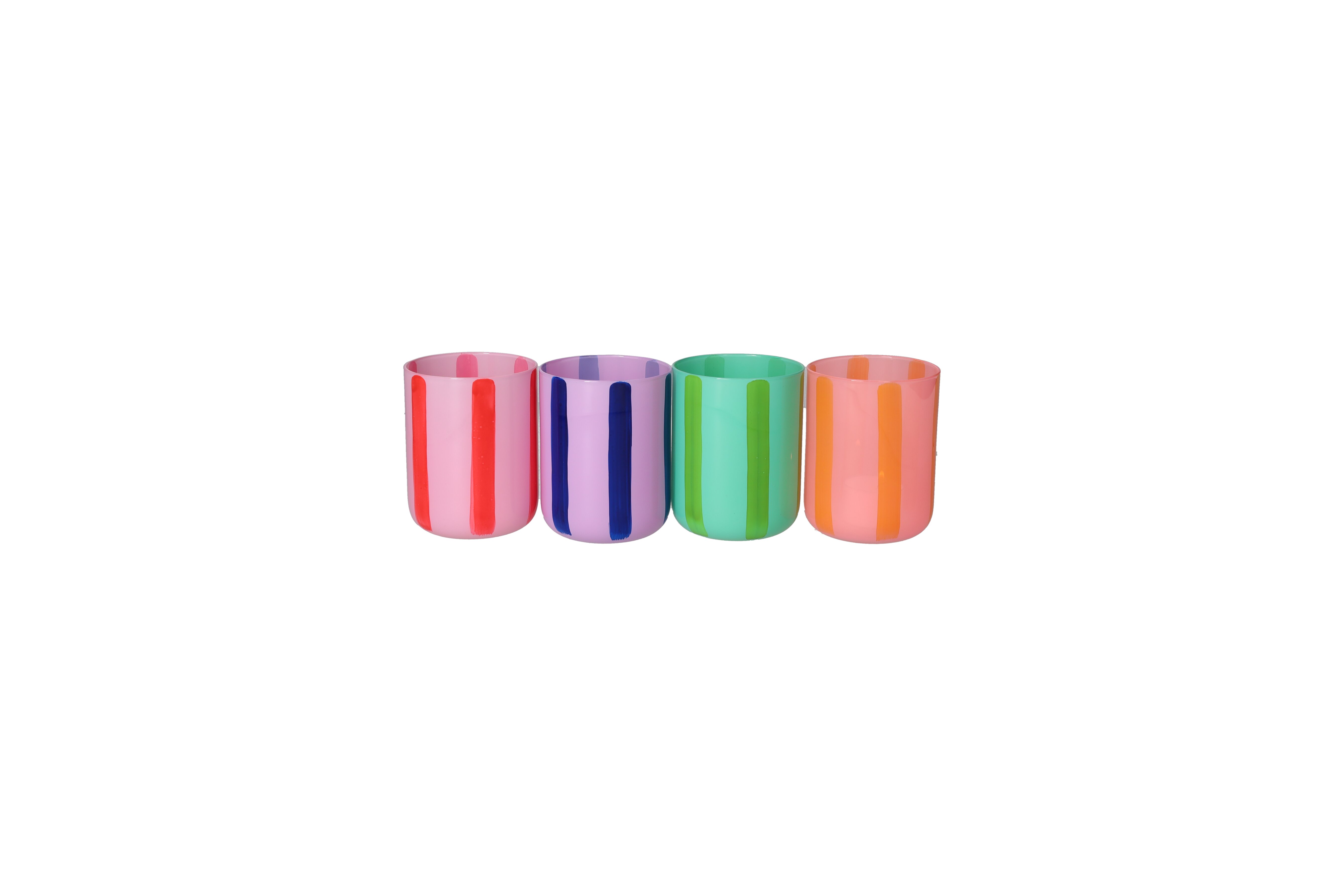 Linea, Teelichthalter, 4fach sortiert, Gestreift, grün/ lila/ pink/ orange, gs