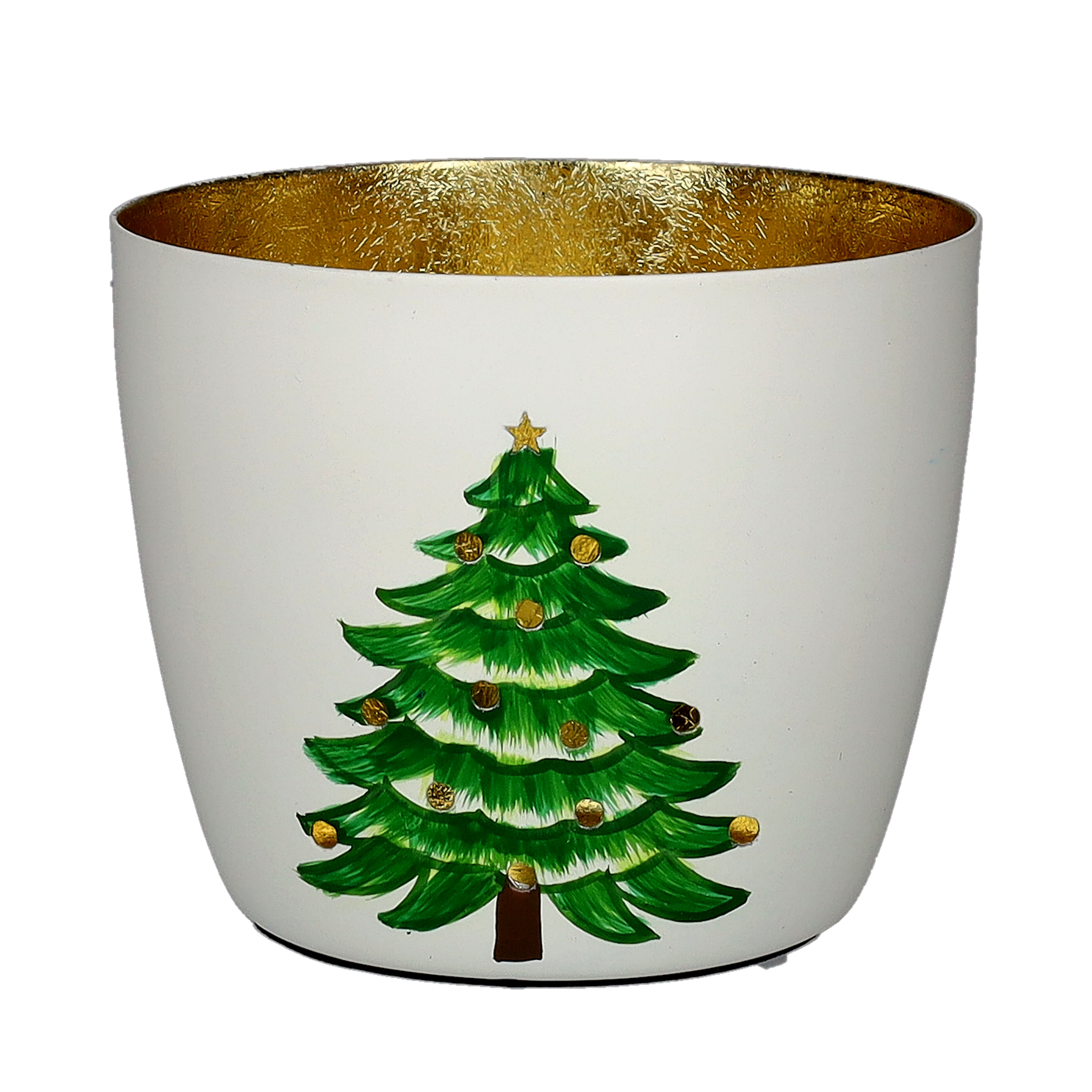 Madras, Windlicht, M, Motiv: Tannenbaum, weiß/gold