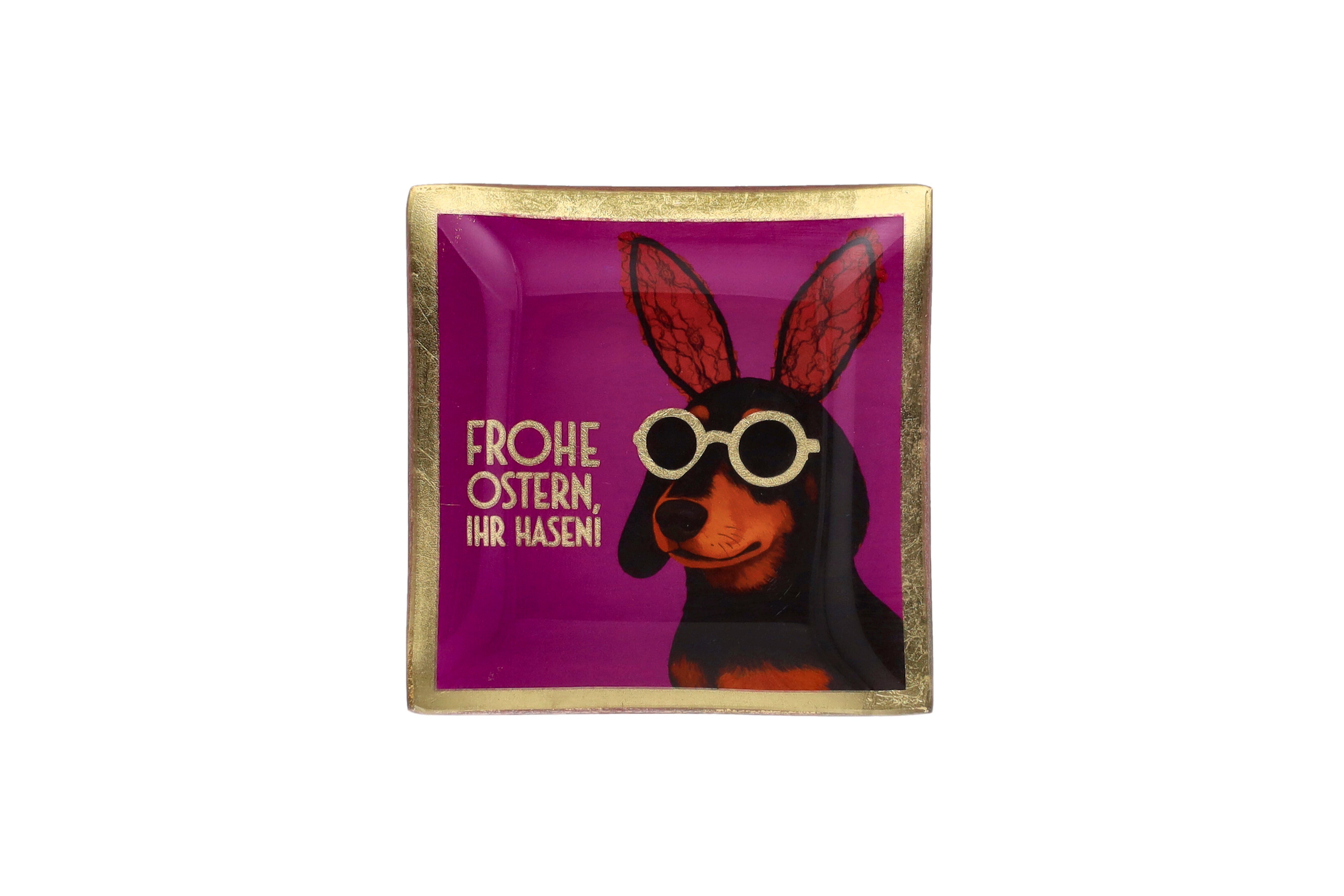 Love Plates, Glasteller S, Motiv: Frohe Ostern ihr Hasen, lila
