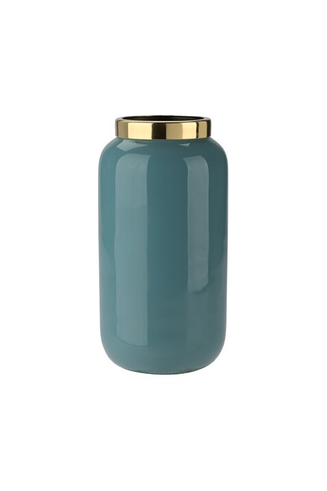 Saigon, Vase mit Metallring, XXS(H12cm), rauchblau/gold