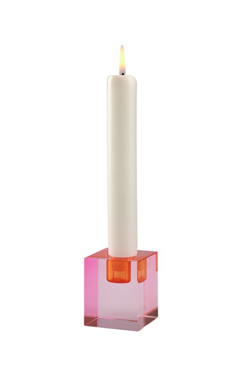 Dioptrics, crystal candle holder, H6cm, block shape, pink/orange sprayed