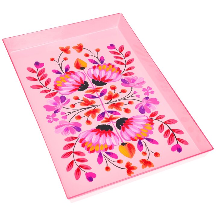 Taormina, Tablett, Motiv: Blumen, rechteckig, rosa/pink