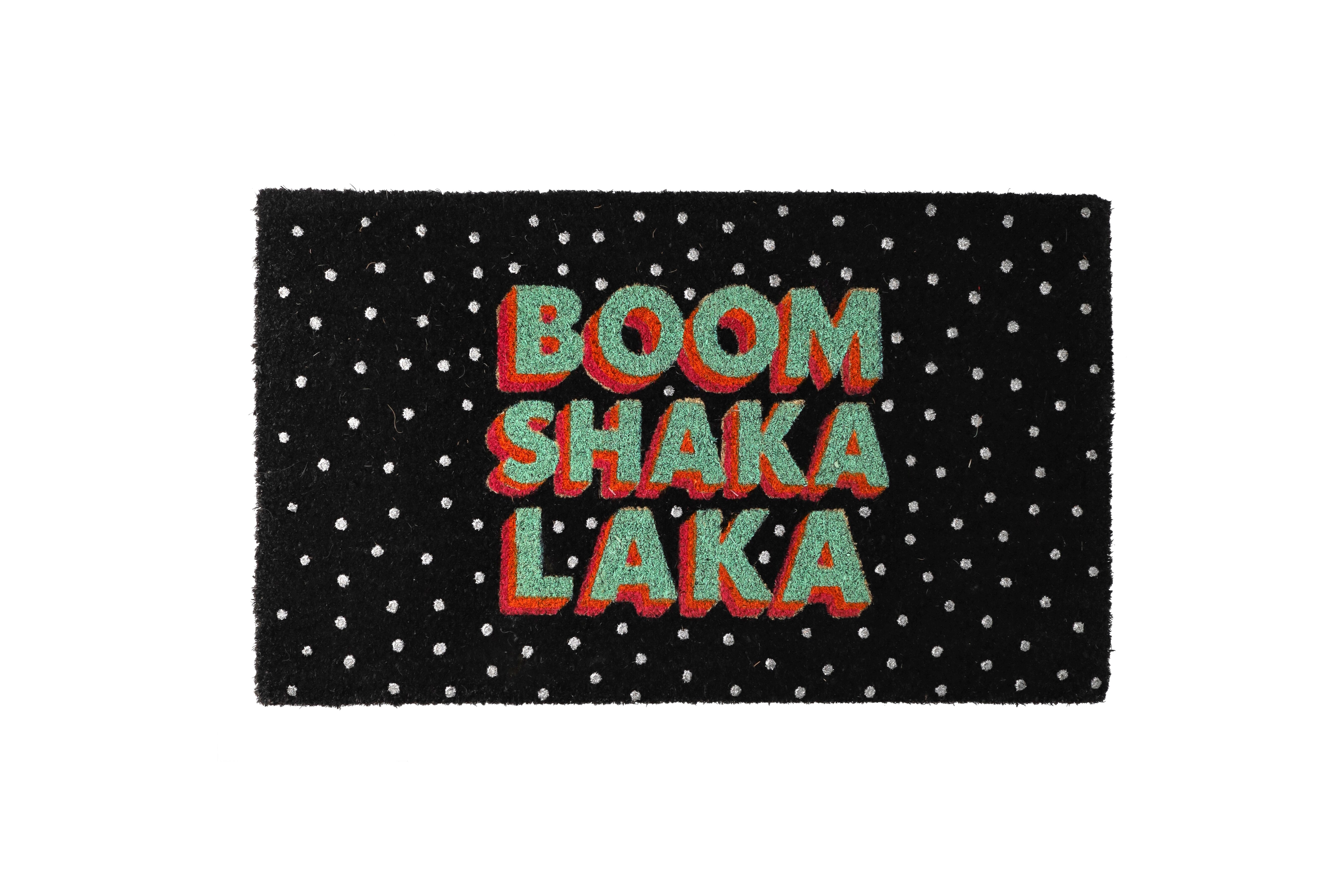 doormat, motive: boom shaka laka, black