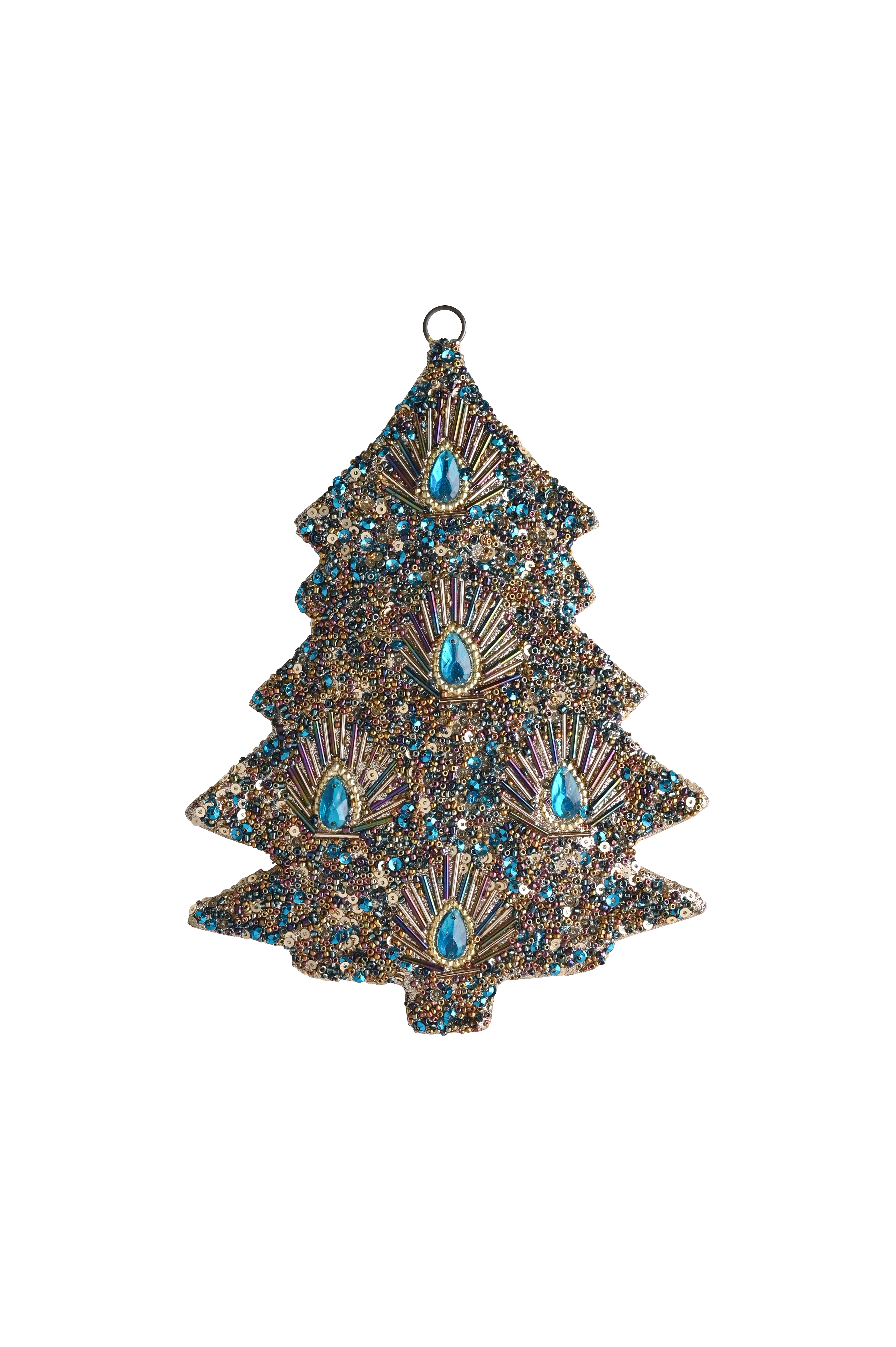 Opium, Hänger, Tannenbaum, M,  Steine, Pailletten, blau/gold