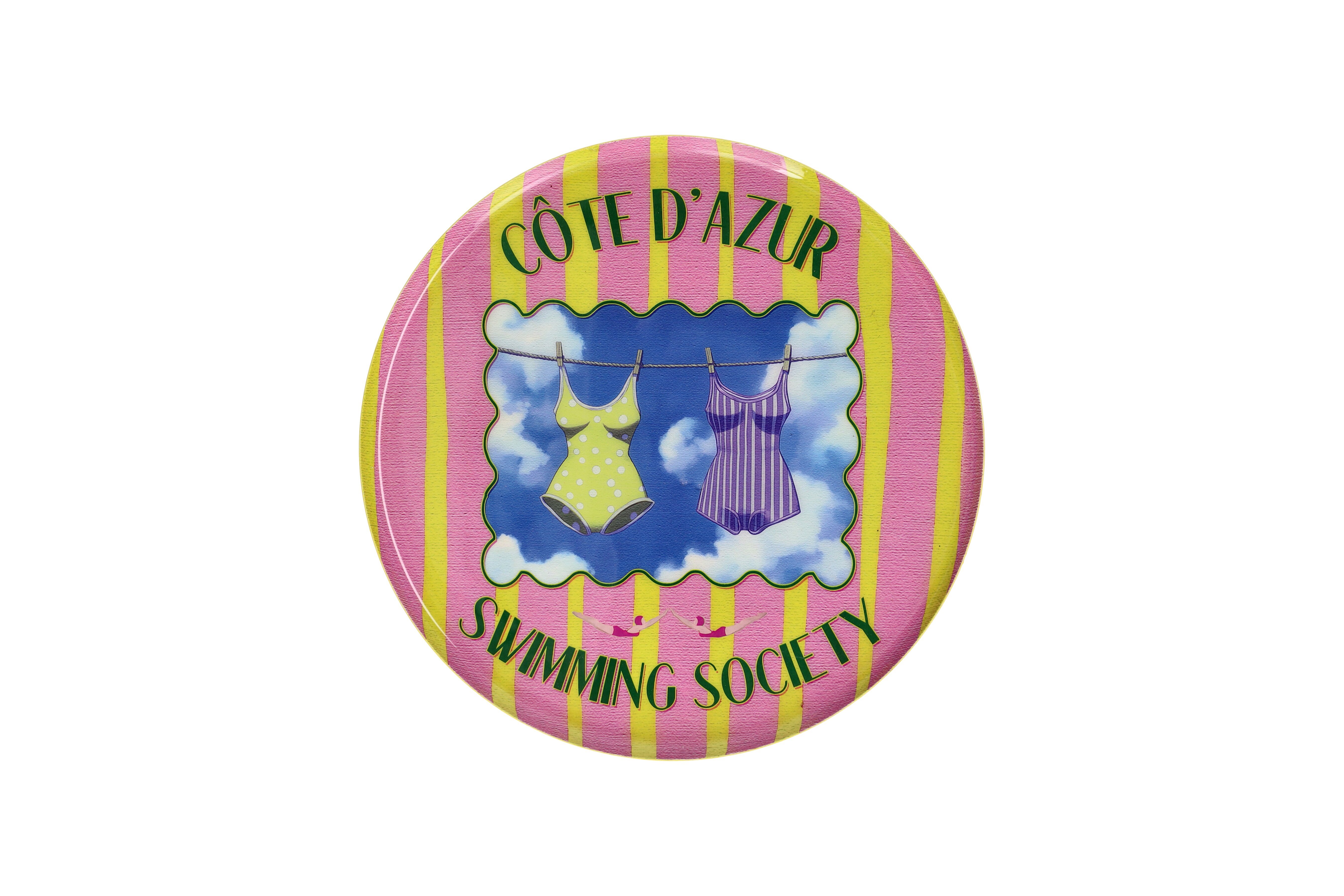 Love Trays, Dekotablett, M, Motiv: Swimming Society, rund, rosa/gelb
