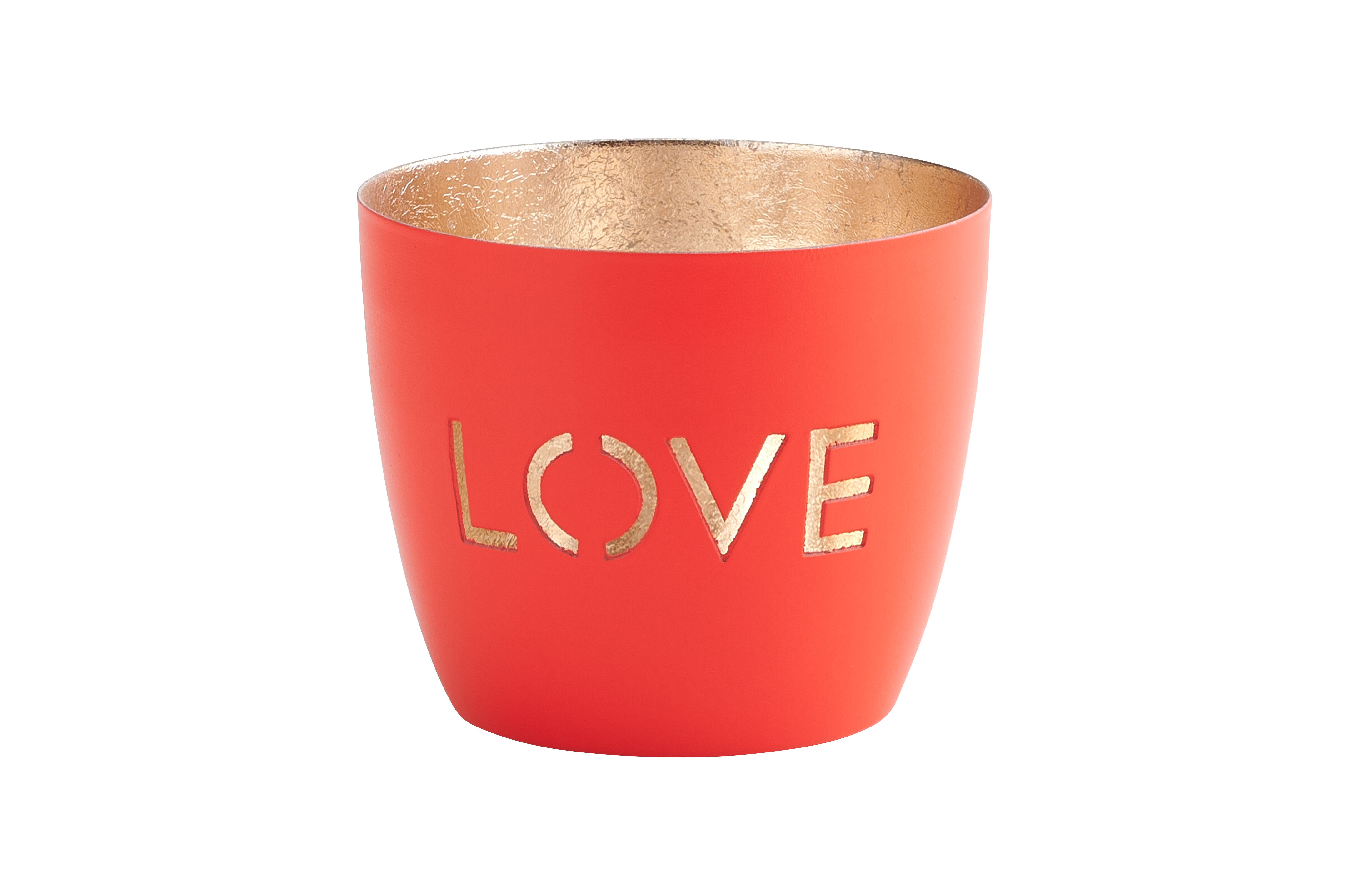 Madras, Windlicht, M, Motiv: Love, neon rot/gold