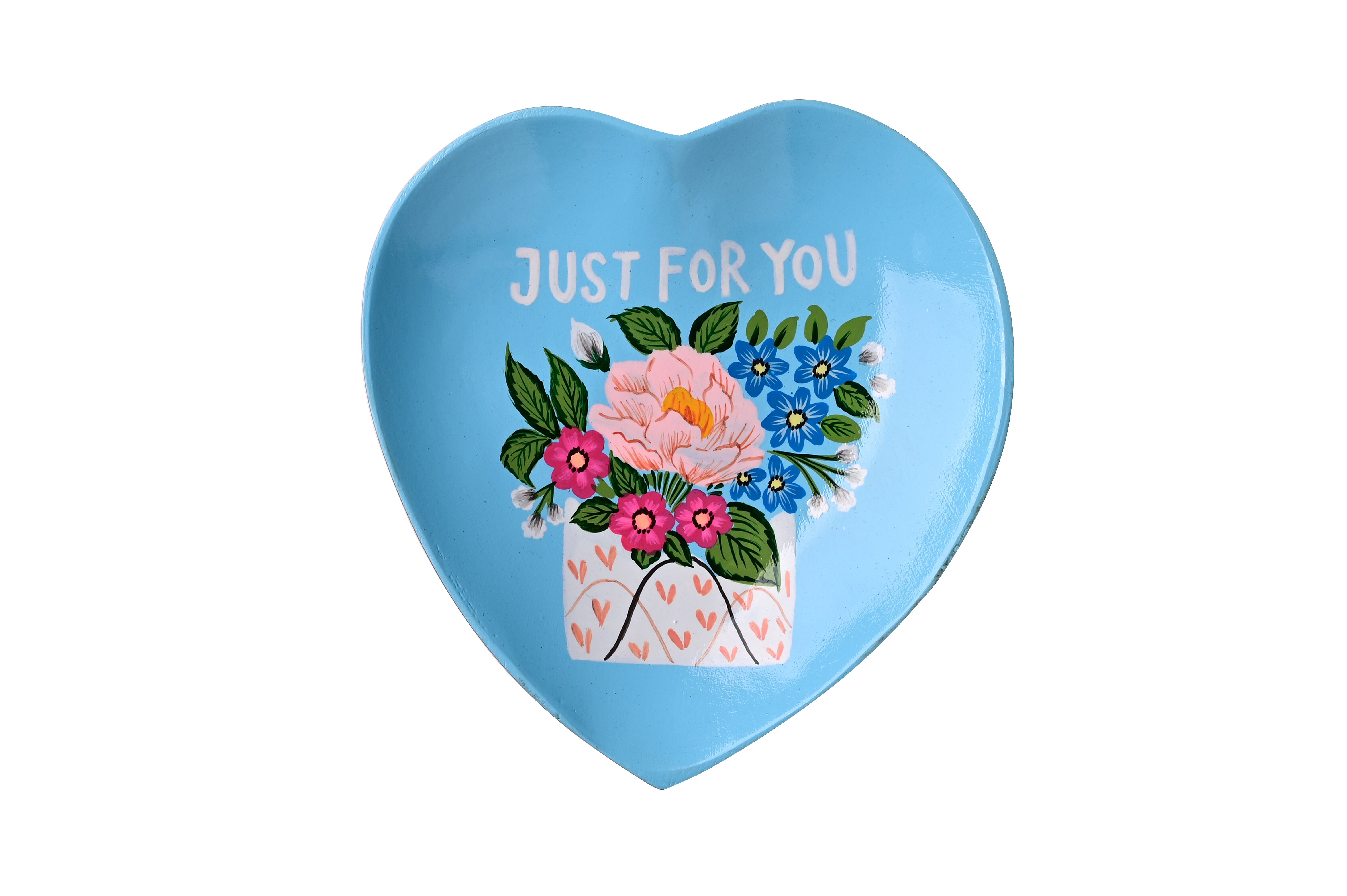 Love Plates, Dekoteller, Mangoholz, Motiv: Just for you, Herz, blau