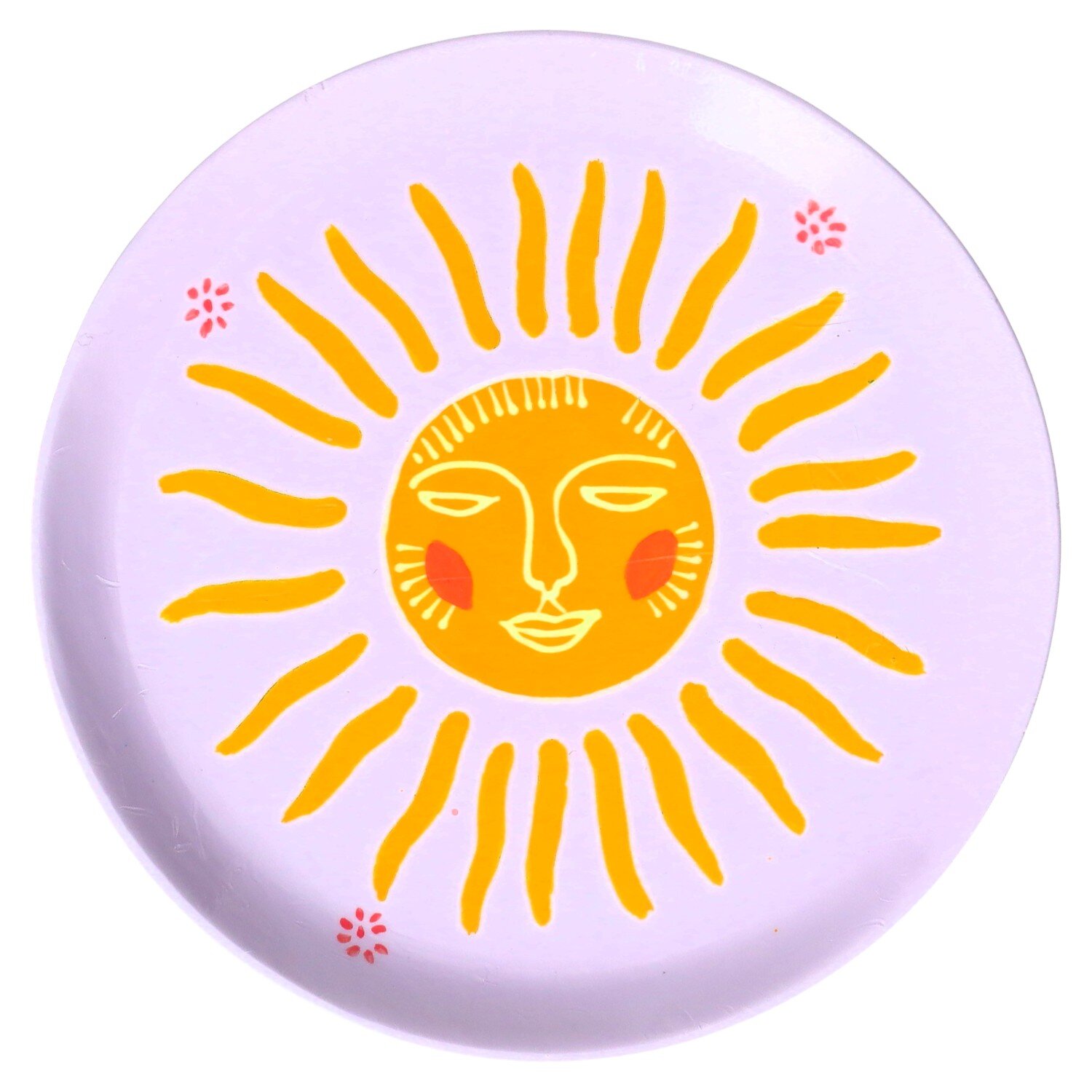 Love Plates, Dekoteller, Mangoholz, Motiv: Sonne, rund, pastelllila/gelb