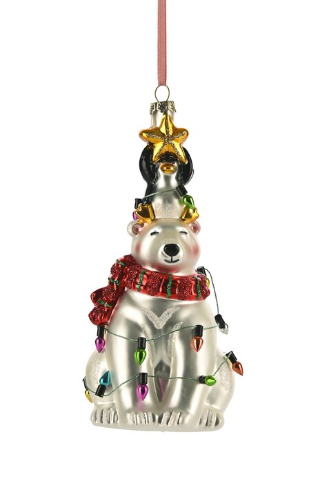 Hänger Eisbär mit Lichterkette, weiß